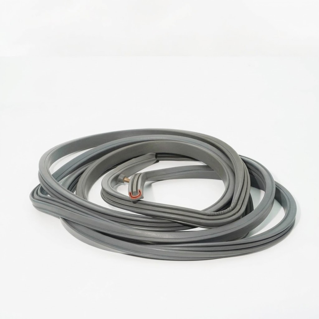 Gray coiled inflatable seal with an air-feed section — Pharmaceutical Isolator Inflatable Seal; Fluid Bed Dryer Inflatable Seal; Aircraft Canopy Inflatable Seal; Boat Door Inflatable Seal