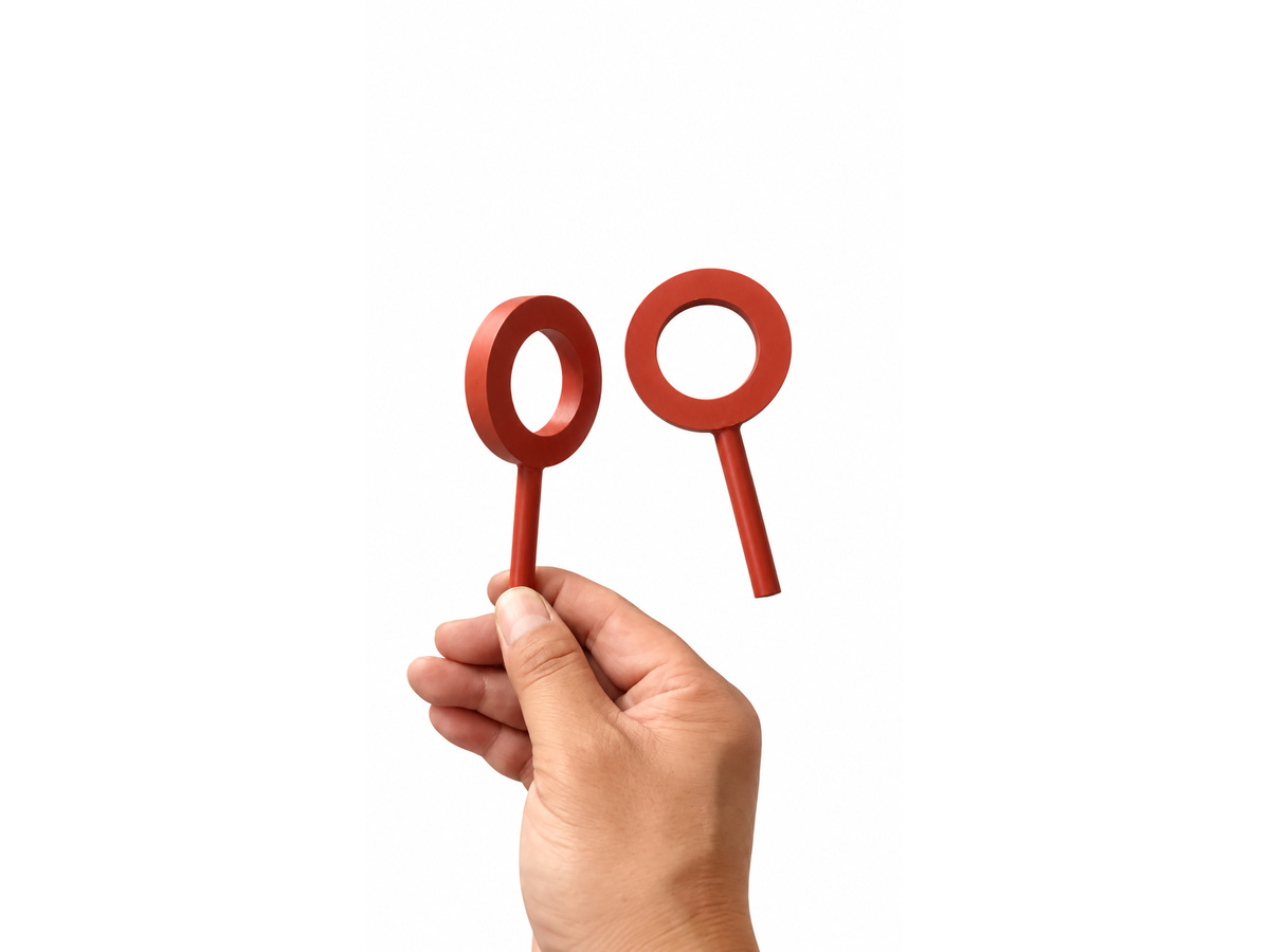 Two red circular seal rings with attached red tubes, one held by hand — Non-Implant Andrology Device Inflatable Seal