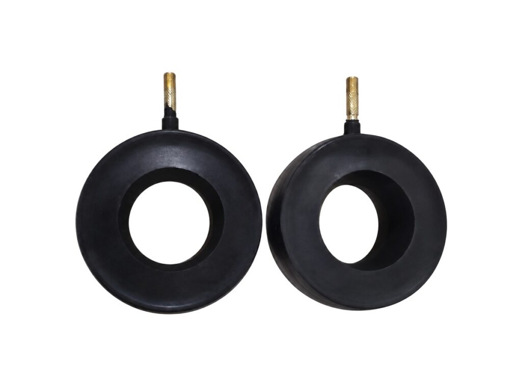 Two black circular seals with metal air fittings — Industrial Compressor Housing Inflatable Seal