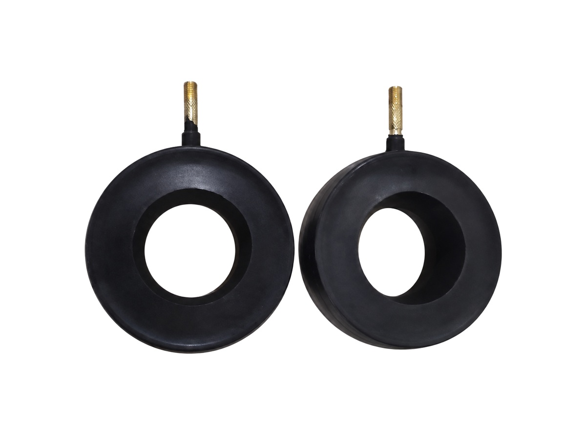 Two black circular seals with metal air fittings — Industrial Compressor Housing Inflatable Seal