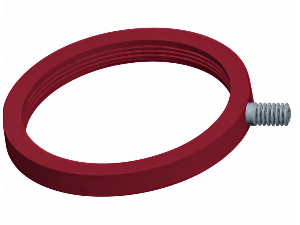 Red circular seal with a metal threaded fitting — Industrial Pump Housing Inflatable Seal