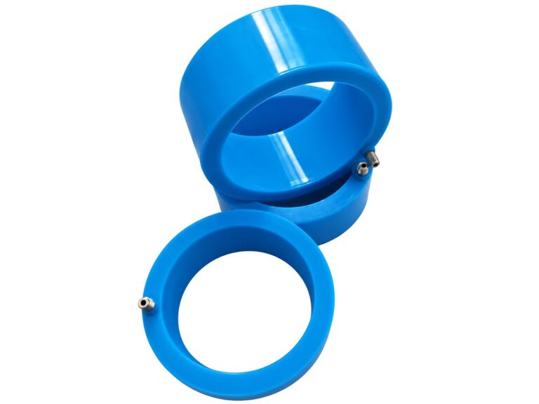 Three blue circular seals with metal fittings — Paper Reel Section Inflatable Seal