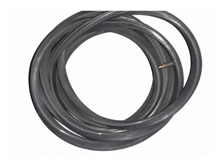 Coiled gray sealing profile with small brass fitting — Yacht Door Inflatable Rubber Seal
