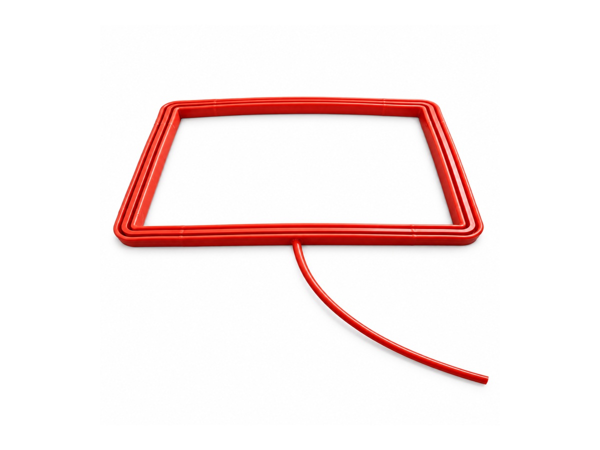 Red rectangular inflatable seal loop with an attached red air tube — Laboratory Observation Window Inflatable Seal