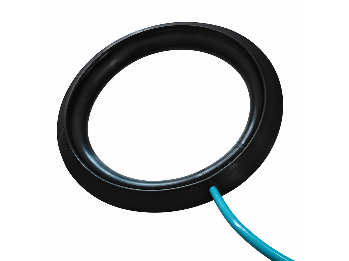 Black circular seal with attached blue tube — Industrial Lift Inflatable Seal Heavy Weight Loading