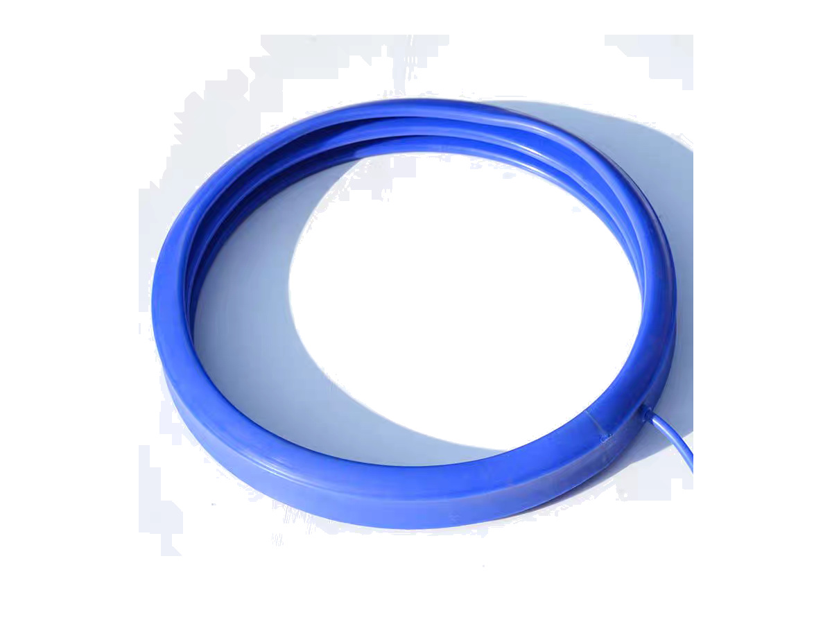 Blue circular seal with attached tube — Industrial Lift Inflatable Seal Heavy Weight Loading